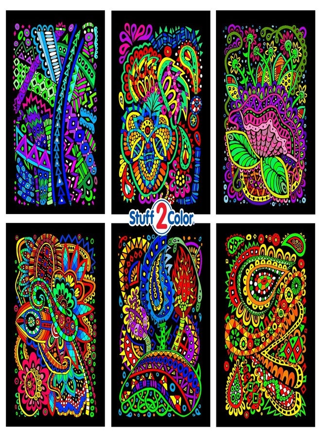 ستاف 2 كلر مجموعة Stuff2Color Tangles - 6 ملصقات تلوين مخملية ناعمة للكبار والصغار والفتيات والفتيان (نشاط فني وحرفي لجميع الأعمار) - مثالية لتخفيف التوتر، والإجازات، والسفر، أو ركوب الطائرة - Image 1