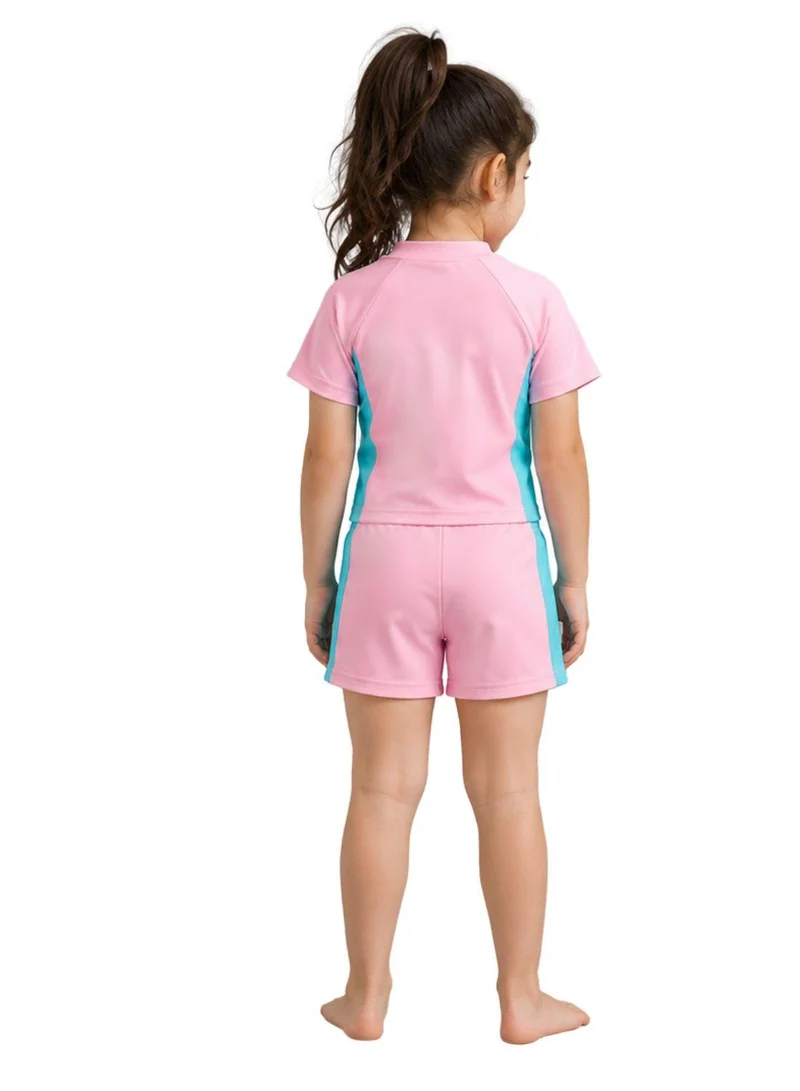 Babyqlo Girls Pink Blue Rash Guard Swim Set
