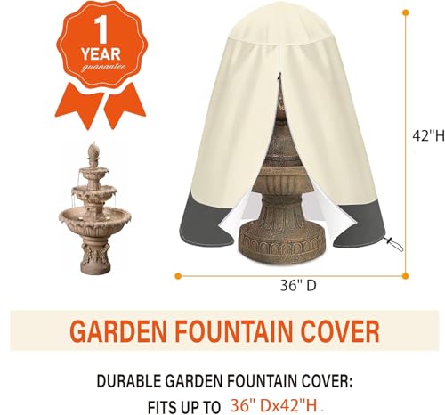 DUSTYPROTE Outdoor Water Fountain Cover 36 Dx42 H AllSeason HeavyDuty 420D Oxford Fabric Waterproof Resistant Zippered Access Drawstring Bottom - Image 3