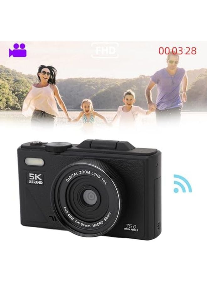 75MP 5K Mirrorless Camera 18X Zoom Autofocus 3 Inch Screen Smile Detection Multi Axis Stabilization Travel Photography Black - Image 3