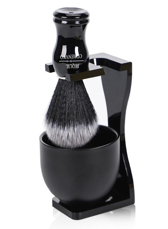 JEQUIL&CORENVEO Je&Co Men's Shaving Brush Set, 3 in 1 Synthetic Shaving Brush with Acrylic Stand and Steel Bowl - Image 1