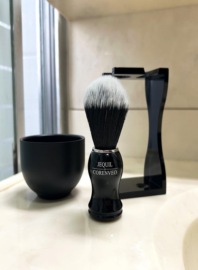 JEQUIL&CORENVEO Je&Co Men's Shaving Brush Set, 3 in 1 Synthetic Shaving Brush with Acrylic Stand and Steel Bowl - Image 2