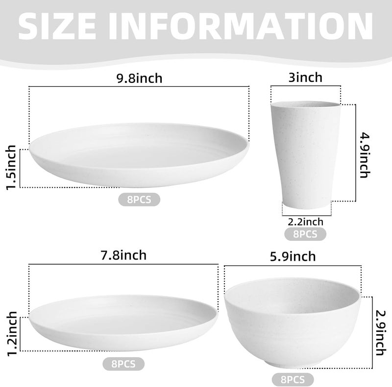 Gudvilla White Plate Set Dishes Set for 8 includes Dinner PlatesPasta BowlsSoup Bowls and Drinking CupsUnbreakable White Dining Dishware Sets Microwave Dishwasher Safe For Kitchen Dorm Office Outdoor32PCS - Image 2