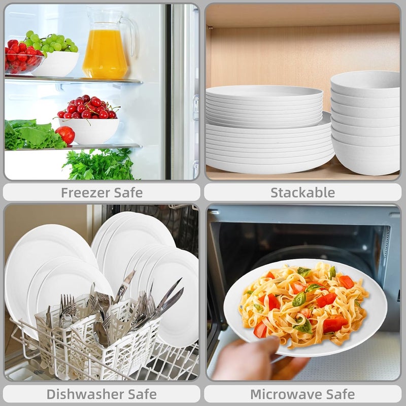 Gudvilla White Plate Set Dishes Set for 8 includes Dinner PlatesPasta BowlsSoup Bowls and Drinking CupsUnbreakable White Dining Dishware Sets Microwave Dishwasher Safe For Kitchen Dorm Office Outdoor32PCS - Image 3