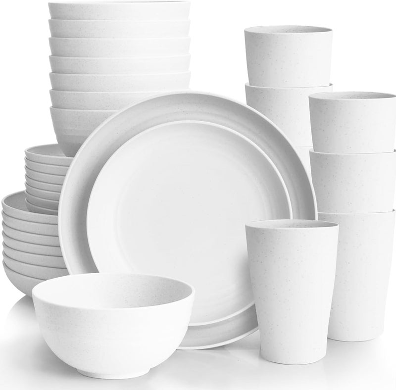 Gudvilla White Plate Set Dishes Set for 8 includes Dinner PlatesPasta BowlsSoup Bowls and Drinking CupsUnbreakable White Dining Dishware Sets Microwave Dishwasher Safe For Kitchen Dorm Office Outdoor32PCS - Image 1