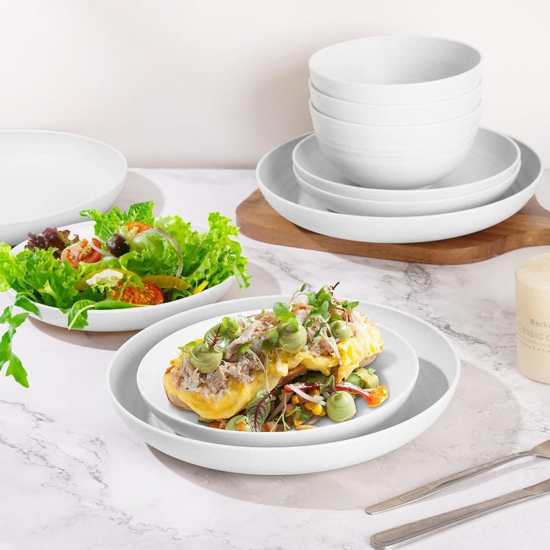 Gudvilla White Plate Set Dishes Set for 8 includes Dinner PlatesPasta BowlsSoup Bowls and Drinking CupsUnbreakable White Dining Dishware Sets Microwave Dishwasher Safe For Kitchen Dorm Office Outdoor32PCS - Image 5