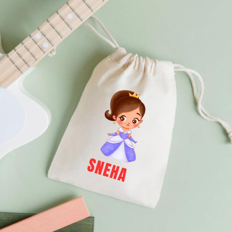 Yellow Nuts Personalied Gift Bags For Return Gifts Party Favour Candy Treat Goody Bag Kids Girls Cartoon Princess Theme Carry Bags Pack of 6 - Image 5
