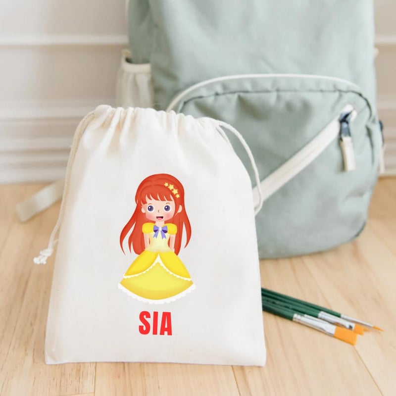 Yellow Nuts Personalied Gift Bags For Return Gifts Party Favour Candy Treat Goody Bag Kids Girls Cartoon Princess Theme Carry Bags Pack of 6 - Image 4