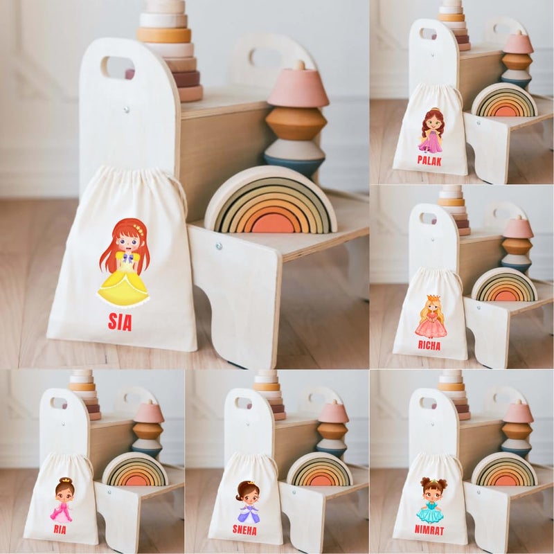 Yellow Nuts Personalied Gift Bags For Return Gifts Party Favour Candy Treat Goody Bag Kids Girls Cartoon Princess Theme Carry Bags Pack of 6 - Image 1