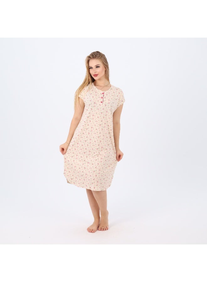 zecotex  A soft and breathable 100% cotton nightgown featuring a delicate floral print and front buttons – perfect for comfort and elegance at home.  - Image 2