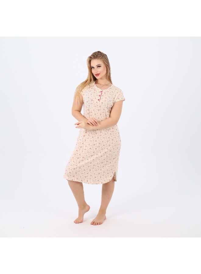 zecotex  A soft and breathable 100% cotton nightgown featuring a delicate floral print and front buttons – perfect for comfort and elegance at home.  - Image 4