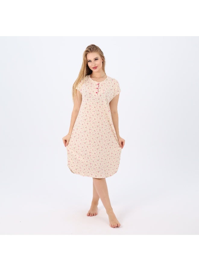 zecotex  A soft and breathable 100% cotton nightgown featuring a delicate floral print and front buttons – perfect for comfort and elegance at home.  - Image 1