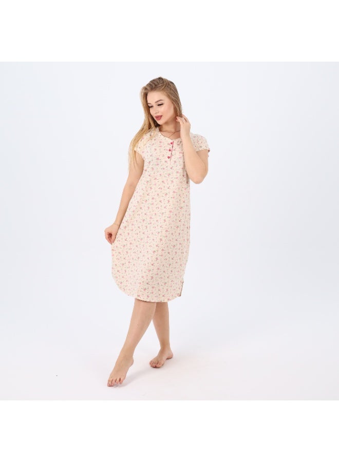 zecotex  A soft and breathable 100% cotton nightgown featuring a delicate floral print and front buttons – perfect for comfort and elegance at home.  - Image 3