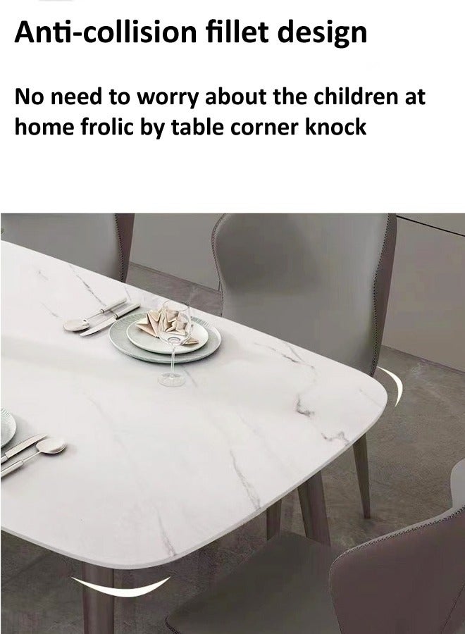 فاشون هوم طاولة طعام حديثة متعددة الأغراض مصنوعة من الحجر الملبد مستطيل الشكل و6 كراسي مريحة منحنية لحمام المطبخ 140 × 80 × 75 و43 × 54 × 84 سم - Image 4