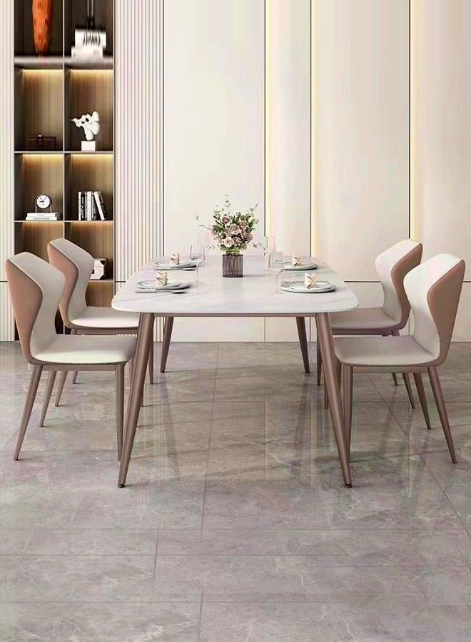 فاشون هوم طاولة طعام حديثة متعددة الأغراض مصنوعة من الحجر الملبد مستطيل الشكل و6 كراسي مريحة منحنية لحمام المطبخ 140 × 80 × 75 و43 × 54 × 84 سم - Image 2