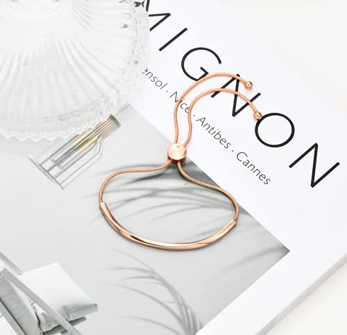 WOWORAMA Rose Gold Adjustable Slider Bracelets for Women Dainty Bar Friendship Bangle Bracelet Simple Fashion Jewelry, Rose Gold - Image 5