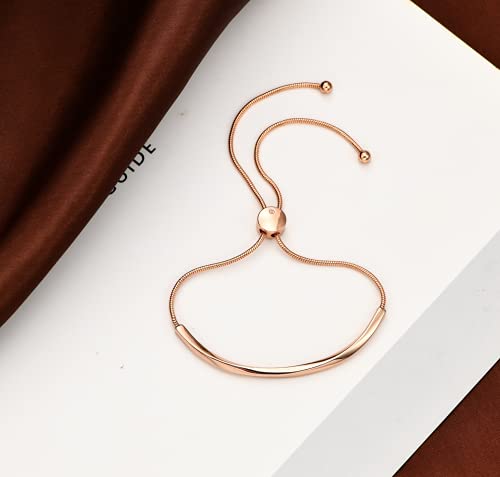 WOWORAMA Rose Gold Adjustable Slider Bracelets for Women Dainty Bar Friendship Bangle Bracelet Simple Fashion Jewelry, Rose Gold - Image 3