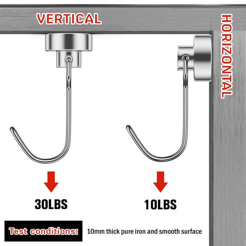 FINDMAG Magnetic Hooks, 30lbs+ Strong Magnetic Hooks for Refrigerator, 2026 Cruise Ship Essentials, Magnet Hooks Heavy Duty for Kitchen, Home, Classroom, Whiteboard, Beach Vacation (6 Pack, Silver) - Image 3