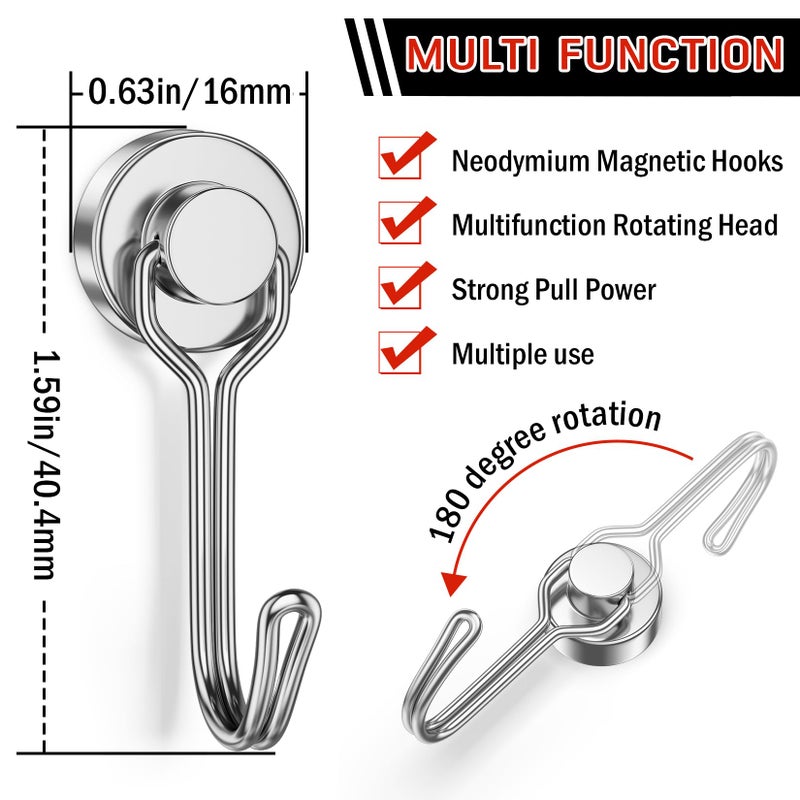 FINDMAG Magnetic Hooks, 30lbs+ Strong Magnetic Hooks for Refrigerator, 2026 Cruise Ship Essentials, Magnet Hooks Heavy Duty for Kitchen, Home, Classroom, Whiteboard, Beach Vacation (6 Pack, Silver) - Image 2