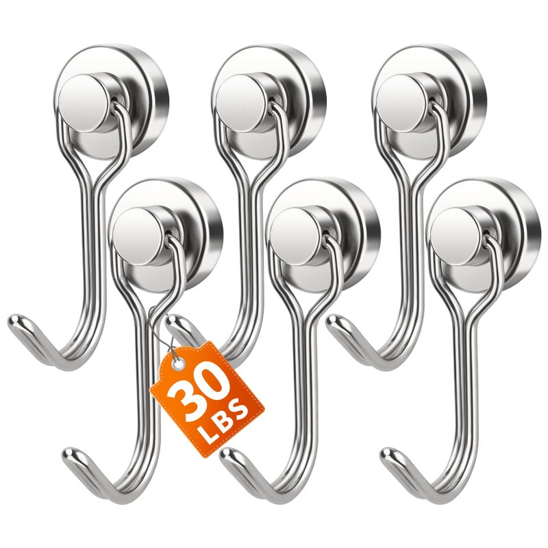 FINDMAG Magnetic Hooks, 30lbs+ Strong Magnetic Hooks for Refrigerator, 2026 Cruise Ship Essentials, Magnet Hooks Heavy Duty for Kitchen, Home, Classroom, Whiteboard, Beach Vacation (6 Pack, Silver) - Image 1
