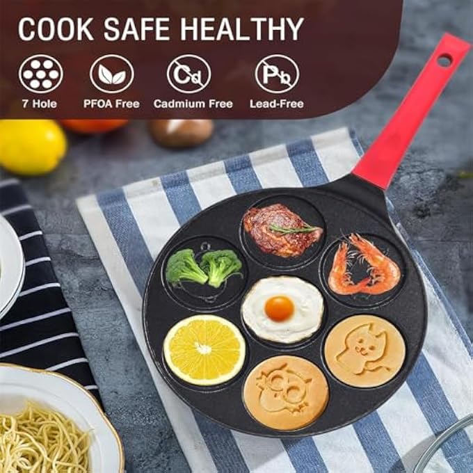 Unity Mini Pancake Maker Nonstick Egg Cooker Pan With 7 Hole Mold Cartoon Animal Pattern Breakfast Pan Pfoa Free Pancake Skillet For Kids Compatible With All Cooktops Including Induction - Image 5