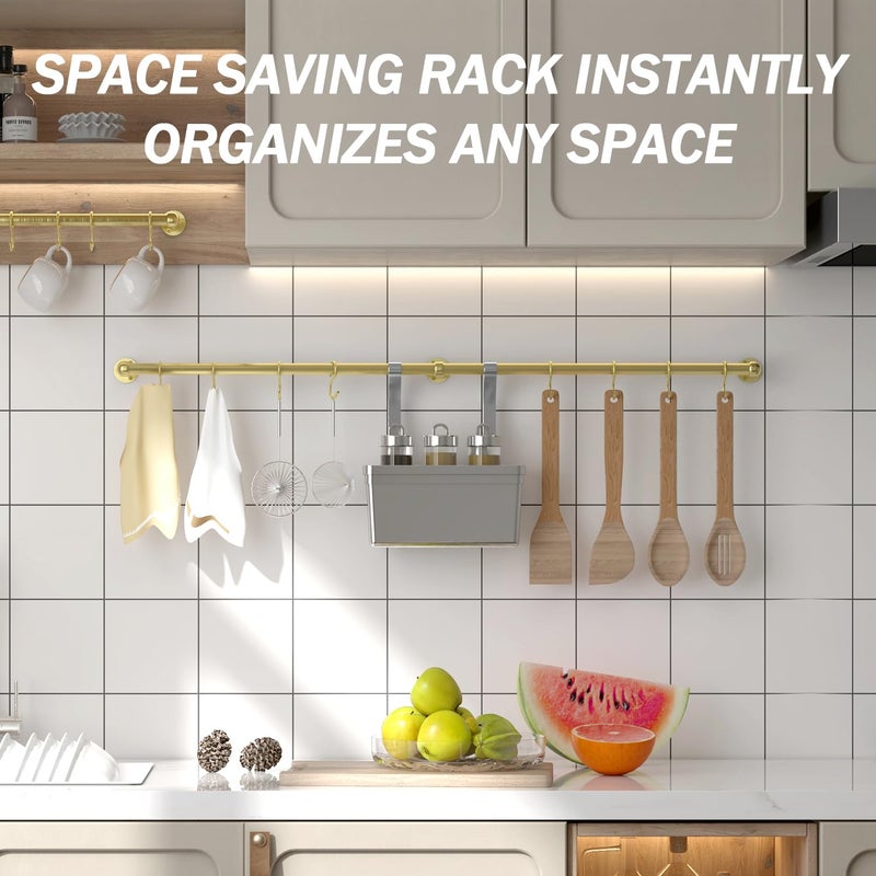 ROTHLEY Stainless Steel Pot and Pan Hanger - 39.4 Inch Wall Mounted Hanging Pots and Pans Rack for Kitchen Wall Rail with Hooks (Brass) - Image 5