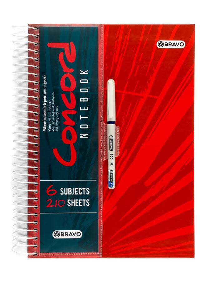 Bravo - Bravo Concord Spiral Notebook with Free pen - 7 Subjects - 210 Sheets - A4 Size - Red - Image 1