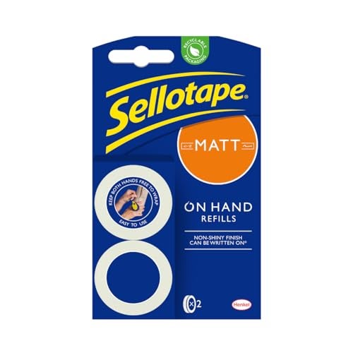 Sellotape On-Hand Refills, Extra Strong Adhesive Tape, Invisible Matt Tape Refills for Arts & Crafts and Hands Free Wrapping, Repositionable for Dispenser, 18mm x 15m, Pack of 2 - Image 1