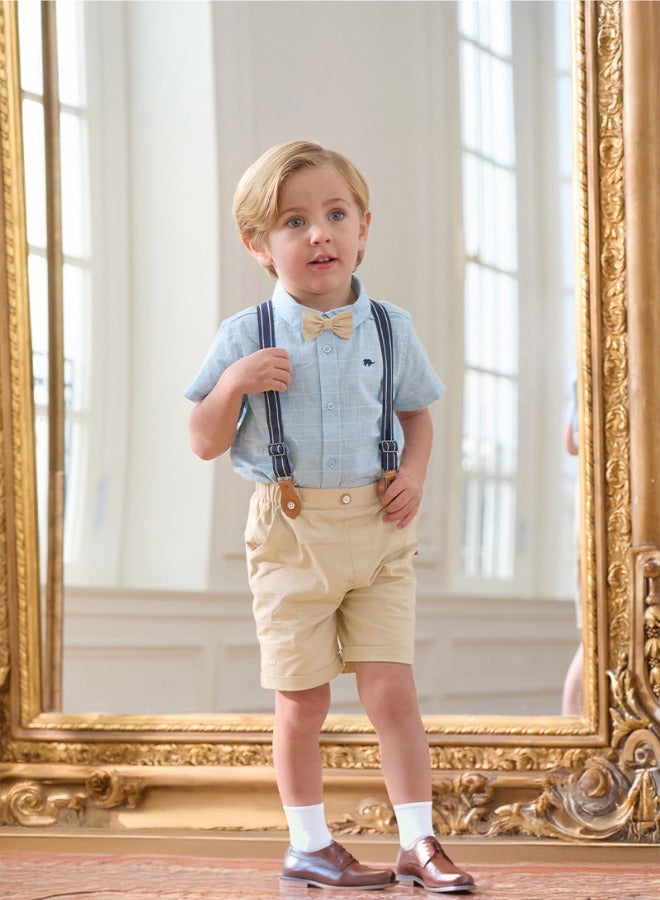Dave & Bella Cotton Shirt & suspender shorts set with bow tie - Image 1