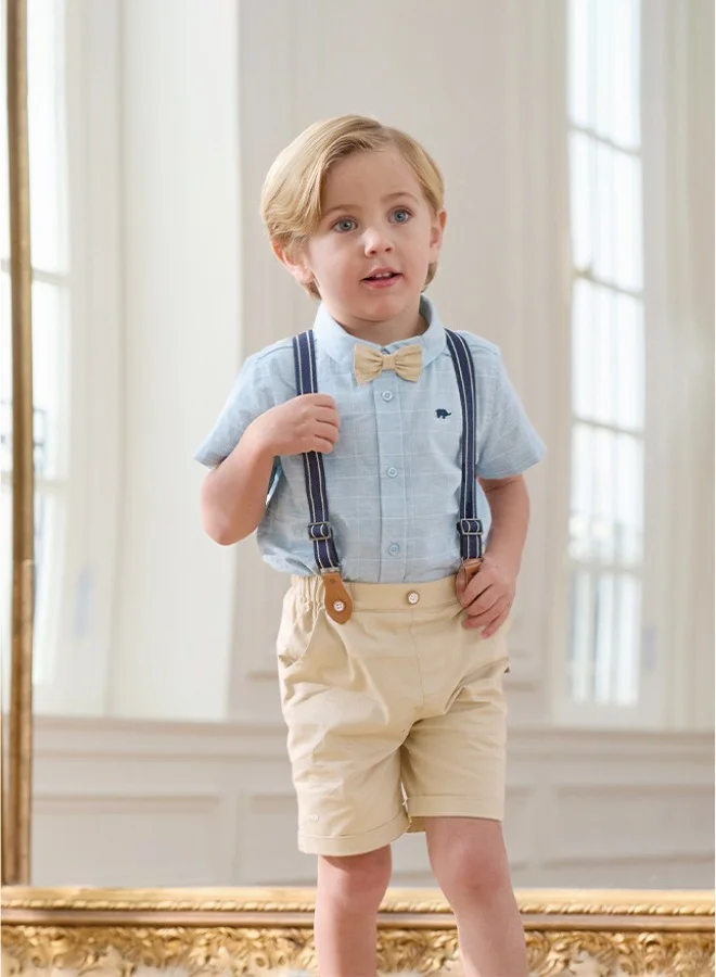 Dave & Bella Cotton Shirt & suspender shorts set with bow tie