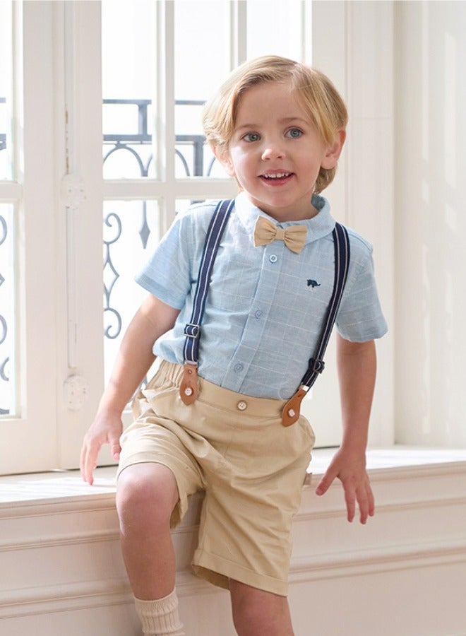 Dave & Bella Cotton Shirt & suspender shorts set with bow tie - Image 3