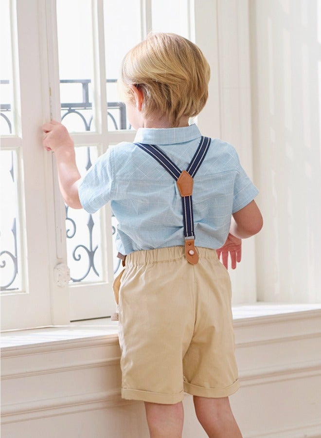 Dave & Bella Cotton Shirt & suspender shorts set with bow tie - Image 4