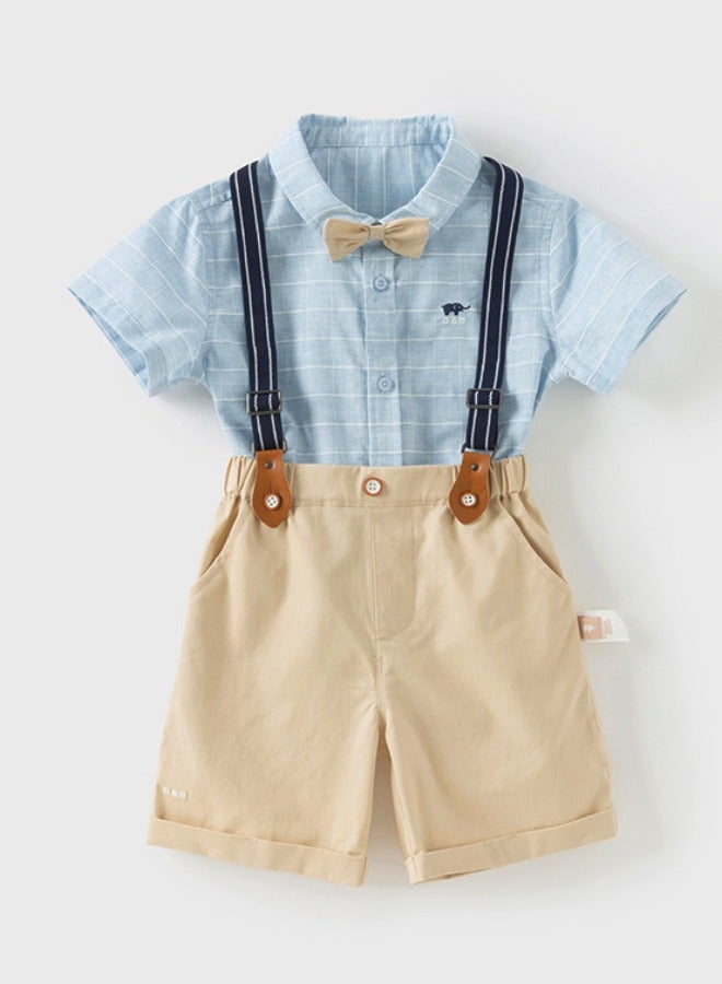 Dave & Bella Cotton Shirt & suspender shorts set with bow tie - Image 5