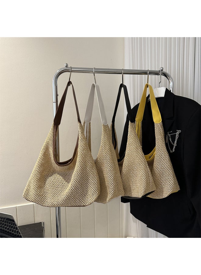 Loquat Casual Beach Summer Popular Woven Mother And Child Bag 2024 Fashionable Western Style One Shoulder Seaside Travel Beach Straw Bag-Color:5726 White  - Image 5