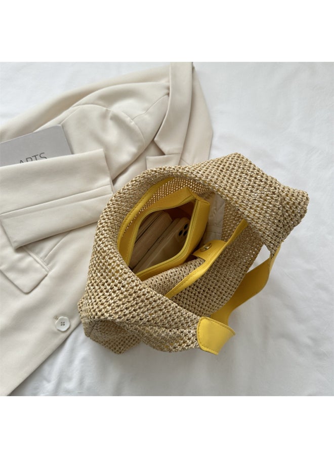 Loquat Casual Beach Summer Popular Woven Mother And Child Bag 2024 Fashionable Western Style One Shoulder Seaside Travel Beach Straw Bag-Color:5726 White  - Image 4