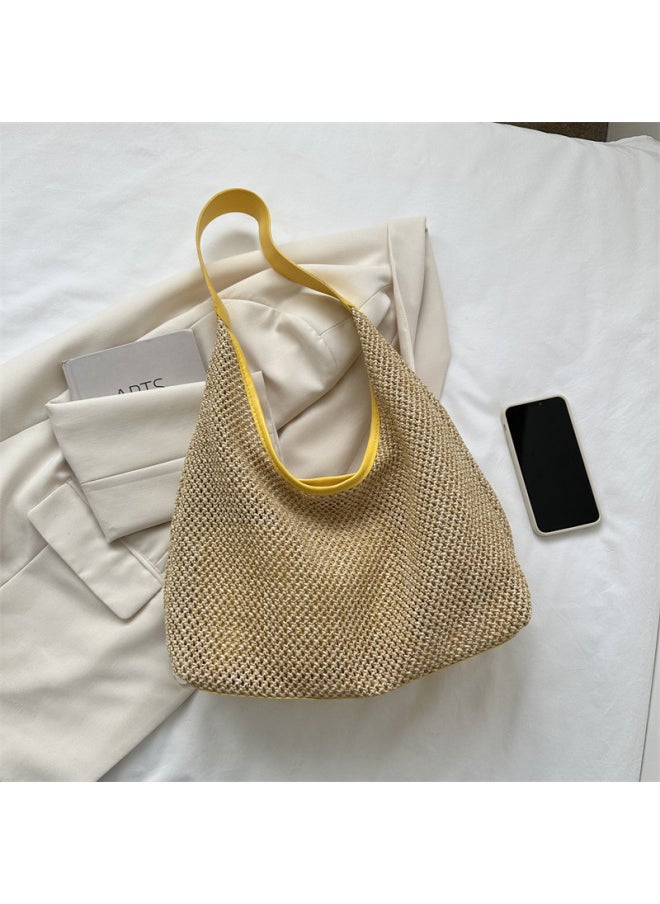 Loquat Casual Beach Summer Popular Woven Mother And Child Bag 2024 Fashionable Western Style One Shoulder Seaside Travel Beach Straw Bag-Color:5726 White  - Image 3