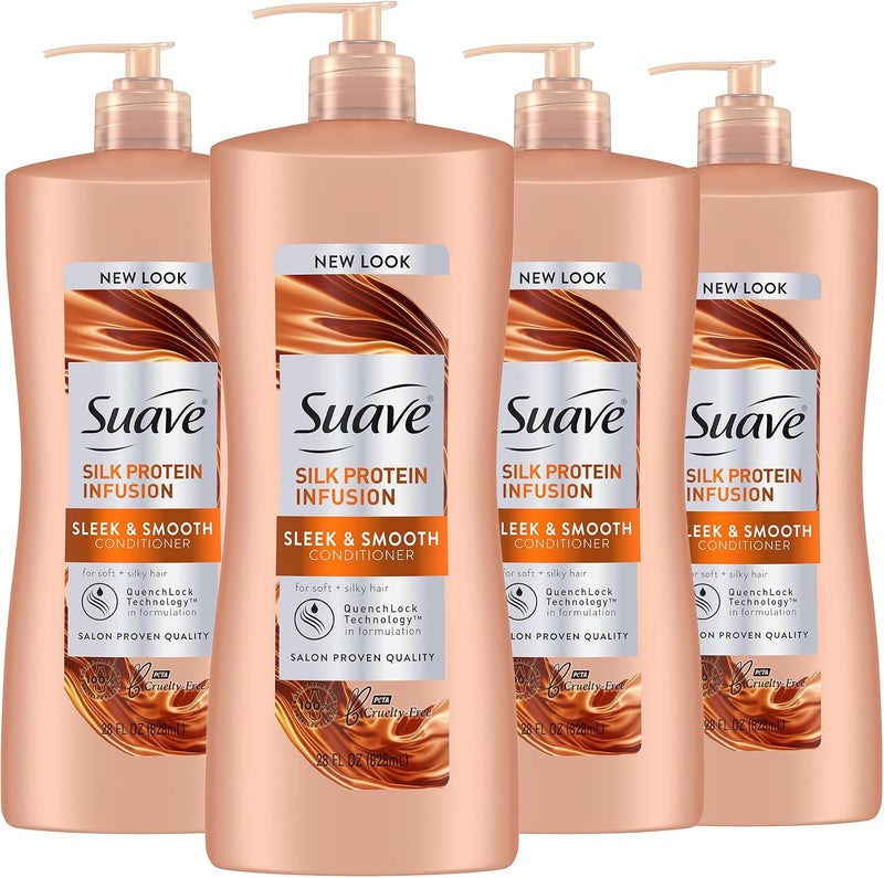 Suave Silk Protein Infusion Conditioner Sleek and Smooth for Soft Hair and Frizz Control 28 oz Pack of 4 - Image 1