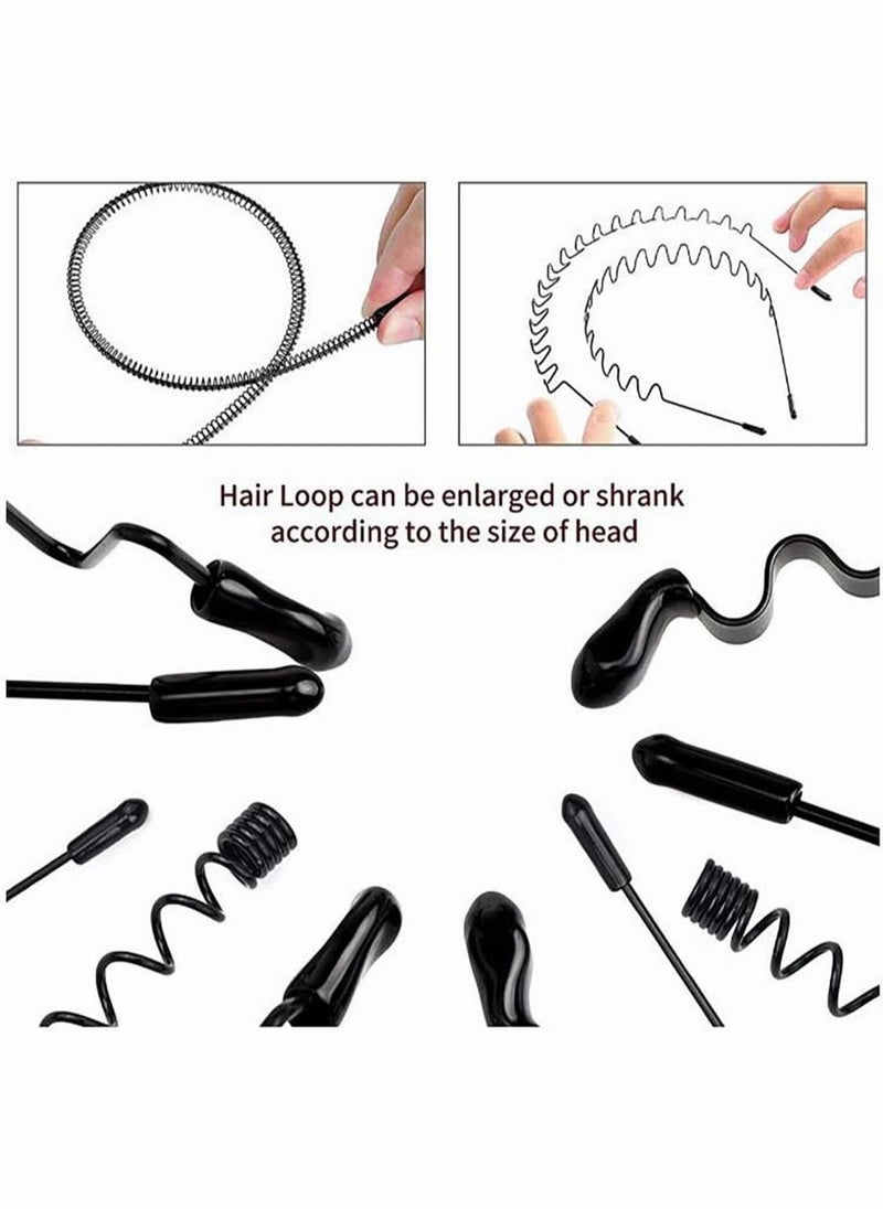 Generic 8 PCS Metal Spring Wavy Hairband Hair Hoop Men Women's Metal Hair Bands Black  - Image 2