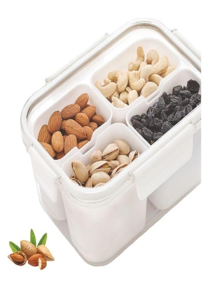 Touchcart Classics Square Food Container – BPA-Free Airtight 4-Compartment Spice Nut Snack Organizer Microwave Freezer Dishwasher Safe Transparent Plastic - Image 1