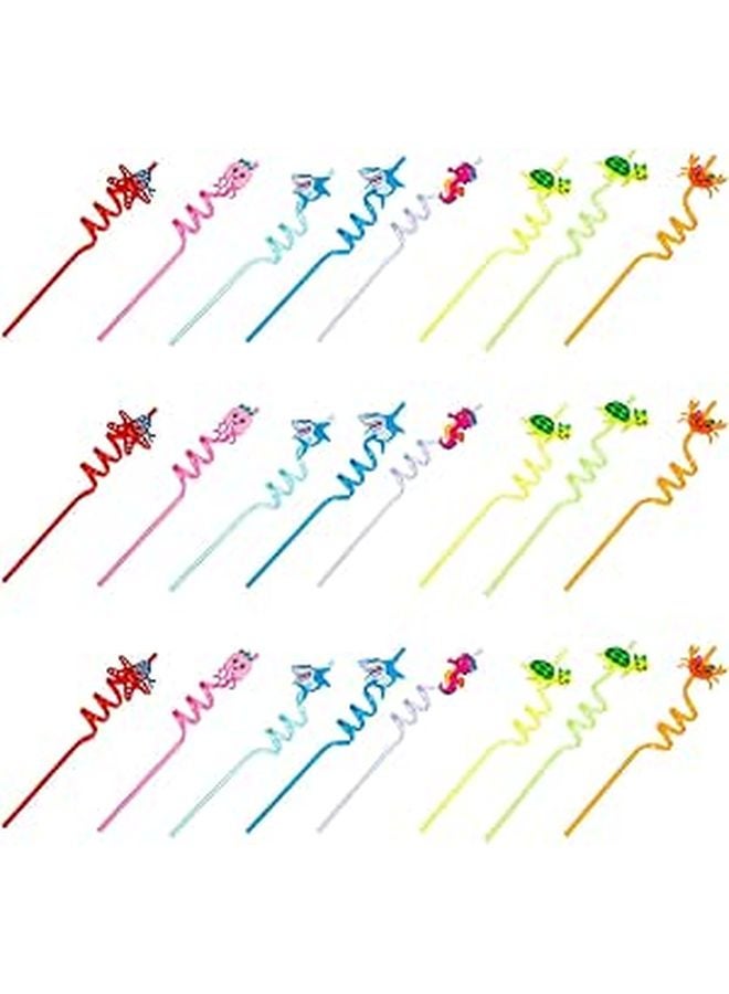 24 Pcs Reusable Plastic Bendable Drinking Straws Set For Cocktail Beach Party - Image 1