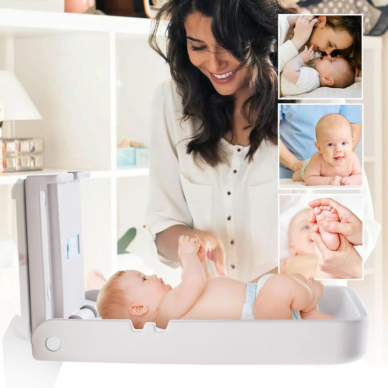 KSITEX Baby Changing Tables Fold-Down Baby Changing Station Wall-Mounted Vertical Portable Diaper Table Changing Unit Commercial Bathrooms Corner Nursery White Gray - Image 2