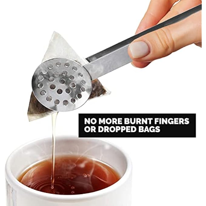 إكسفور عصارة أكياس الشاي، 4 قطع، حامل أكياس شاي من الفولاذ المقاوم للصدأ، مشبك مصفاة أكياس الشاي للإمساك بمكعبات الثلج للشاي الأسود السائب أو شاي الأعشاب أو أكياس الشاي المثلج لأدوات المطبخ - Image 4