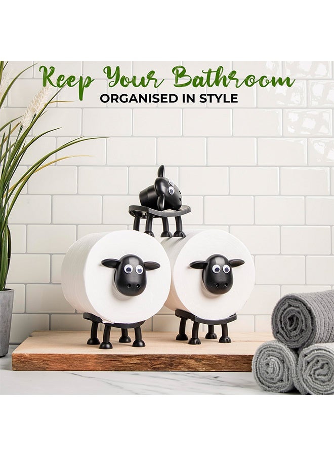 Peachjoy Sheep Toilet Roll Holder - Funny Toilet Paper Holder Free Standing Bathroom Set - 3D Printed Black Sheep Loo Roll Holder - Hilarious Tissue Paper Roll Storage - Cute Bathroom Decor - Set of 3  - Image 2