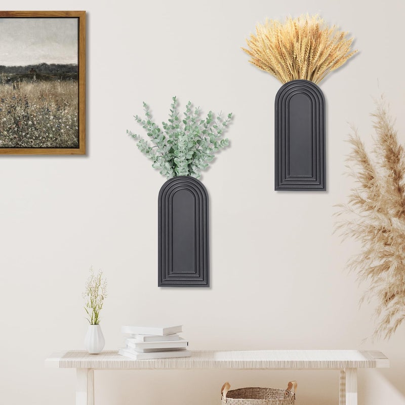 Dnnnii 2 Pack Wooden Wall Vase Set - Black Finish Modern Farmhouse & Boho Wall Decor for Entryway, Hallway, Bathroom, Living Room, Dining Room, Narrow Spaces - Image 4