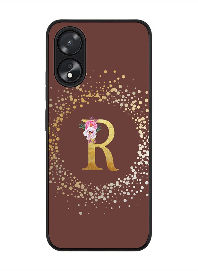 Stylizedd Rugged Black Edge case for Oppo A18 / Oppo A38,Slim fit Flexible Cover - Custom Monogram Initial Letter Floral Pattern Alphabet - R (Brown ) - Image 1