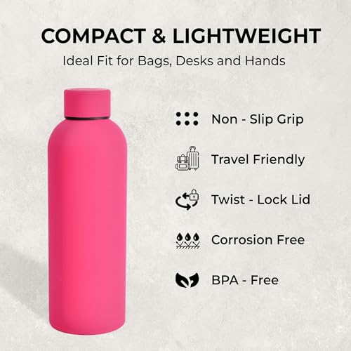 SuperGeneriX 17oz Matte Finish Stainless Steel Water Bottle | Vacuum Insulated Travel Bottle | 12 hrs Hot & 18 hrs Cold | Smooth Rubber Finish Water Bottle (Pink) - Image 4