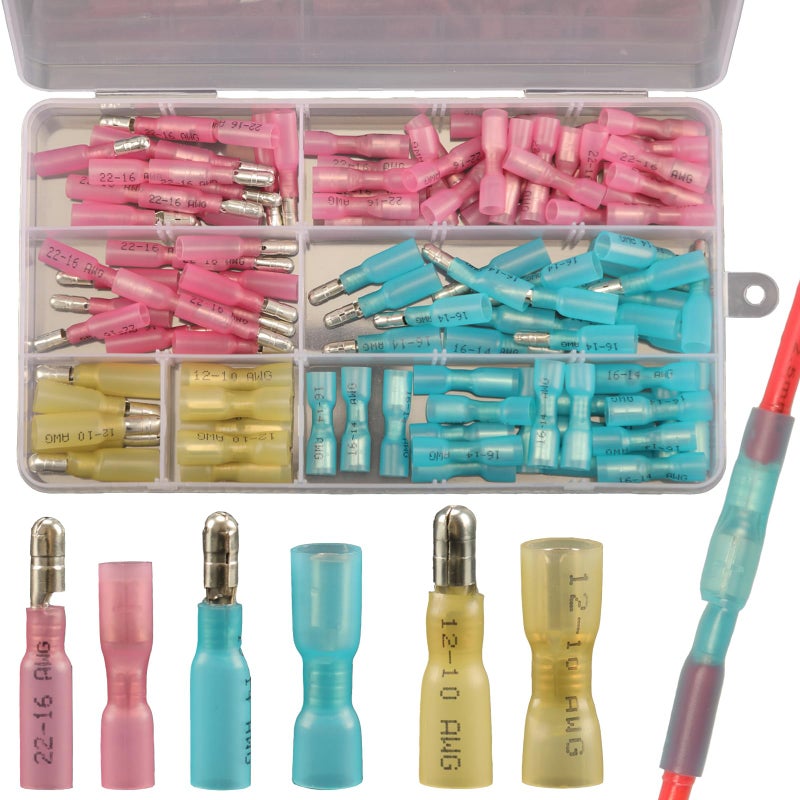 Feggizuli 110pcs Heat Shrink Bullet Wire Connectors Kit, Waterproof Bullet Terminals Connectors Female & Male Wire Crimp Terminals, Marine Grade Bullet Terminals - Image 1