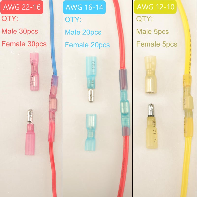 Feggizuli 110pcs Heat Shrink Bullet Wire Connectors Kit, Waterproof Bullet Terminals Connectors Female & Male Wire Crimp Terminals, Marine Grade Bullet Terminals - Image 2