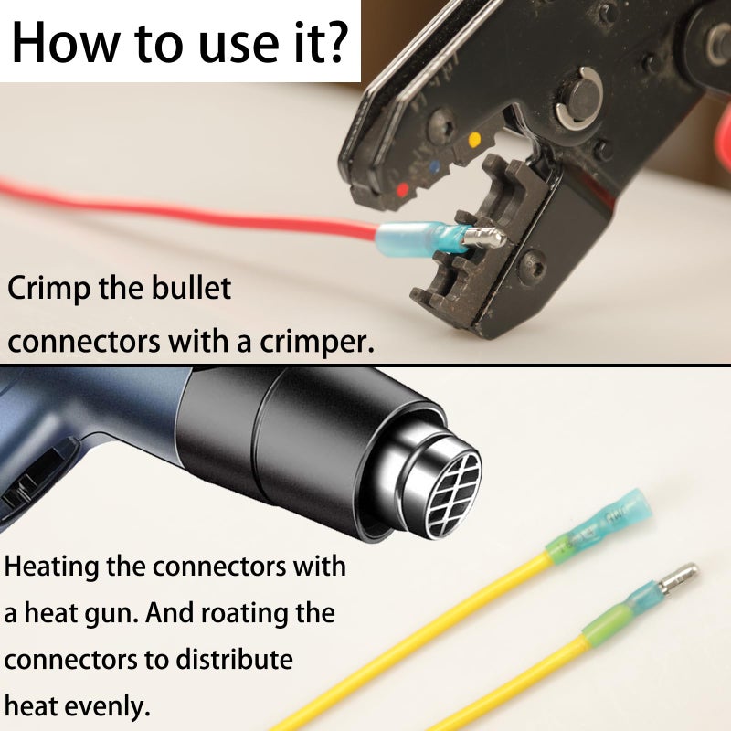 Feggizuli 110pcs Heat Shrink Bullet Wire Connectors Kit, Waterproof Bullet Terminals Connectors Female & Male Wire Crimp Terminals, Marine Grade Bullet Terminals - Image 5