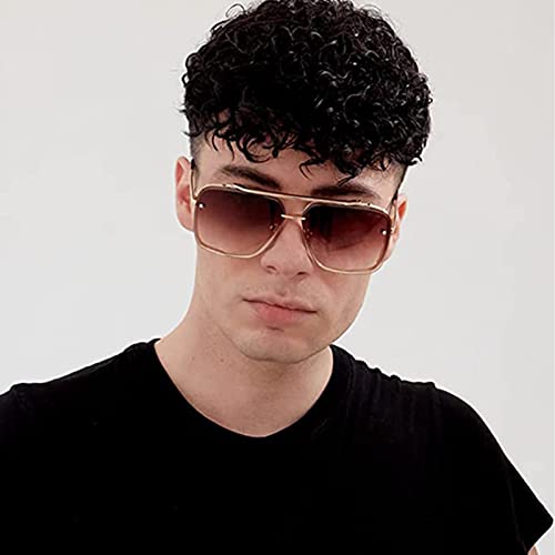 Breaksun Oversized Square Aviator Sunglasses for Men Women Fashion Metal Frame Aviator Sun Glasses Tinted Lens (Gold/Gradient Brown) - Image 3